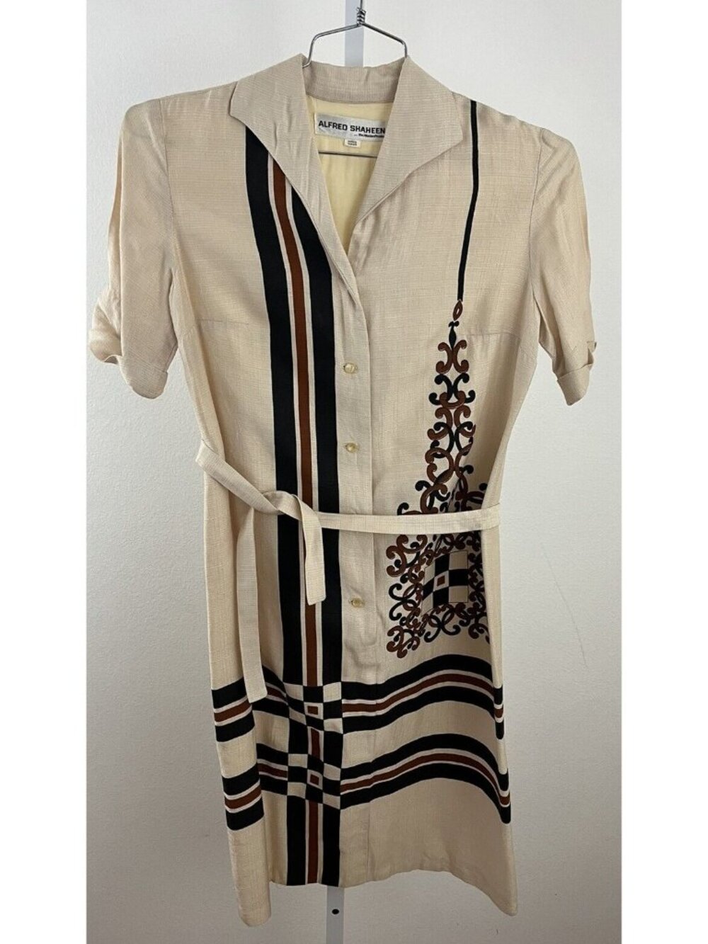 Vintage Alfred Shaheen Dress Belted Shirtdress Hawaiian Japanese Inspired
